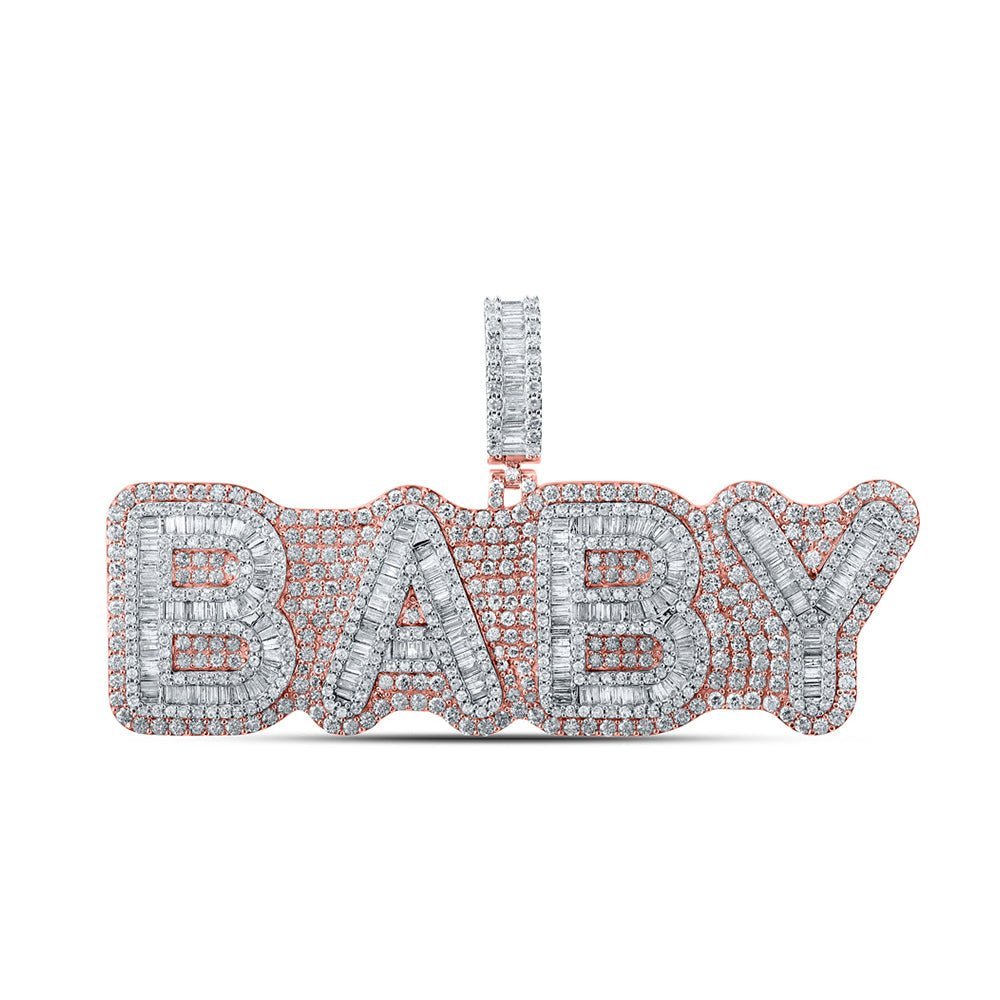 10kt Two - tone Gold Baguette Diamond BABY Charm Pendant - 6 Cttw | Splendid Jewellery - Splendid Jewellery