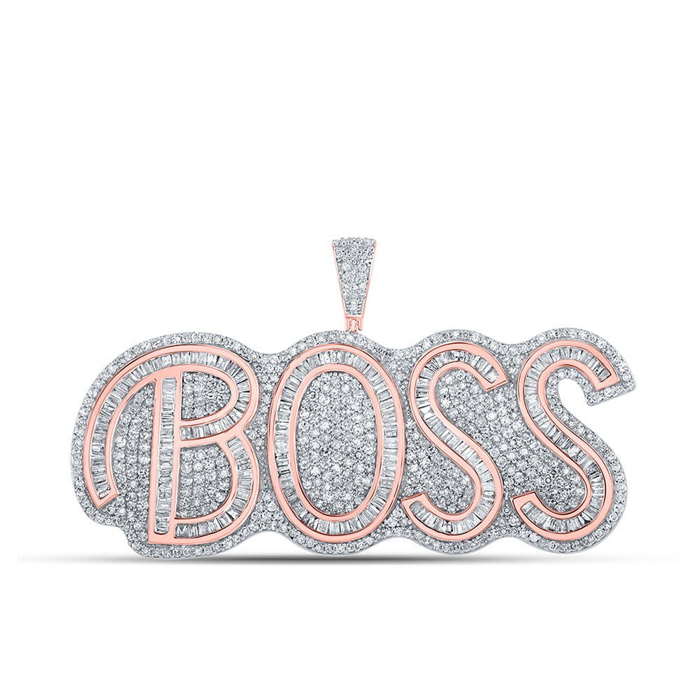 10kt Two - tone Gold Baguette Diamond BOSS Charm Pendant - 3 Cttw - Splendid Jewellery