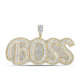 10kt Two - tone Gold Baguette Diamond BOSS Charm Pendant - 6 - 3/4 Cttw - Splendid Jewellery
