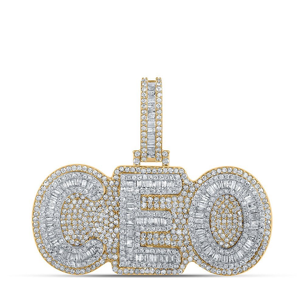 10kt Two - tone Gold Baguette Diamond CEO Charm Pendant - 2 - 1/3 Cttw - Splendid Jewellery