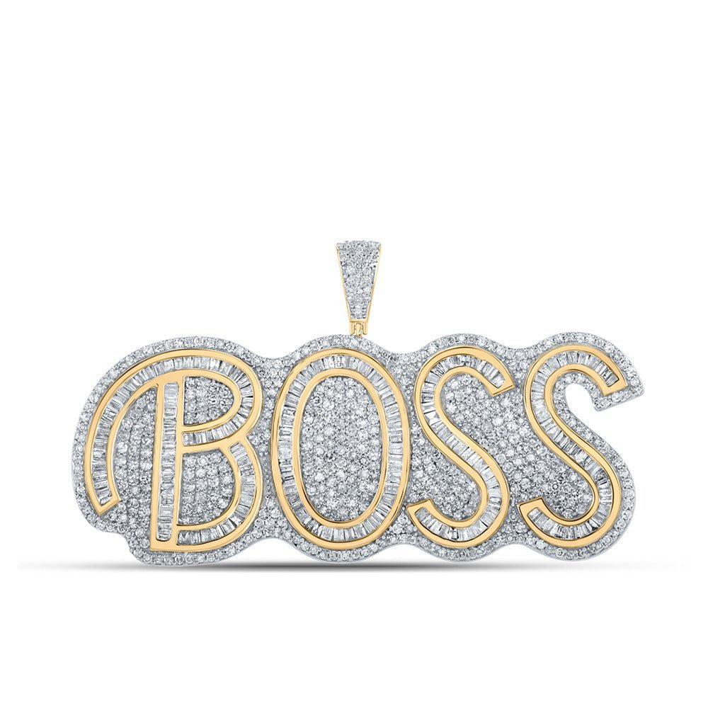 10kt Two - tone Gold Baguette Diamond Charm Pendant for Men - 3 Cttw - Splendid Jewellery