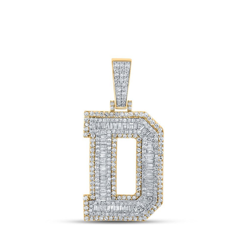 10kt Two - tone Gold Baguette Diamond D Initial Letter Charm Pendant - 2 - 1/3 Cttw - Splendid Jewellery