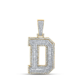 10kt Two - tone Gold Baguette Diamond D Initial Letter Charm Pendant - 2 - 1/3 Cttw - Splendid Jewellery