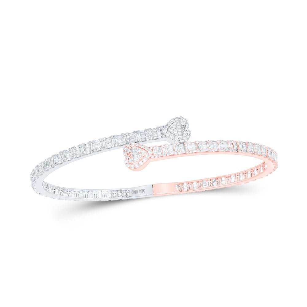 10kt Two - tone Gold Baguette Diamond Heart Cuff Bangle Bracelet - Exquisite Brilliance - Splendid Jewellery