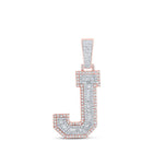 10kt Two - tone Gold Baguette Diamond J Initial Charm Pendant for Men - 1 - 3/8 Cttw - Splendid Jewellery