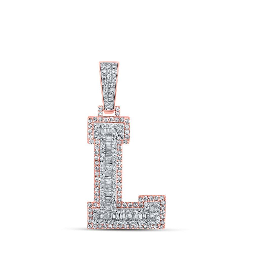 10kt Two - tone Gold Baguette Diamond L Initial Charm Pendant for Men - 1 - 1/2 Cttw - Splendid Jewellery