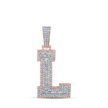 Load image into Gallery viewer, 10kt Two - tone Gold Baguette Diamond L Initial Charm Pendant for Men - 1 - 1/2 Cttw - Splendid Jewellery