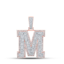 Load image into Gallery viewer, 10kt Two - tone Gold Baguette Diamond M Initial Charm Pendant - 2 - 7/8 Cttw - Splendid Jewellery