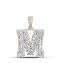 Load image into Gallery viewer, 10kt Two - tone Gold Baguette Diamond M Initial Letter Charm Pendant - 2 - 7/8 Cttw - Splendid Jewellery
