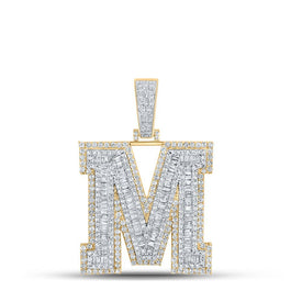 10kt Two - tone Gold Baguette Diamond M Initial Letter Charm Pendant - 2 - 7/8 Cttw - Splendid Jewellery