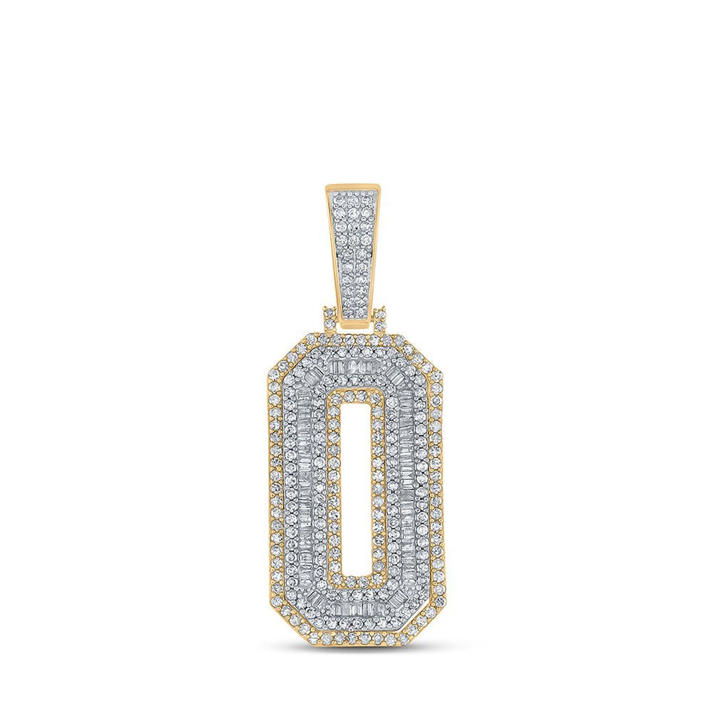 10kt Two - tone Gold Baguette Diamond Number 0 Charm Pendant for Men - 1 - 3/4 Cttw - Splendid Jewellery