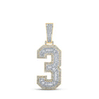 10kt Two - tone Gold Baguette Diamond Number 3 Charm Pendant for Men - 1 - 1/2 Cttw - Splendid Jewellery