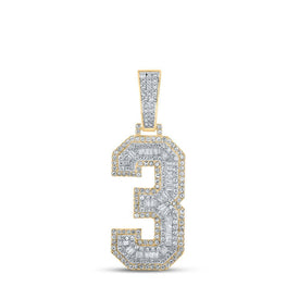 10kt Two - tone Gold Baguette Diamond Number 3 Charm Pendant for Men - 1 - 1/2 Cttw - Splendid Jewellery