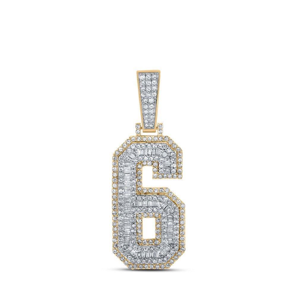 10kt Two - tone Gold Baguette Diamond Number 6 Charm Pendant for Men - 1 - 5/8 Cttw | Splendid Jewellery - Splendid Jewellery