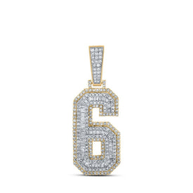 10kt Two - tone Gold Baguette Diamond Number 6 Charm Pendant for Men - 1 - 5/8 Cttw | Splendid Jewellery - Splendid Jewellery