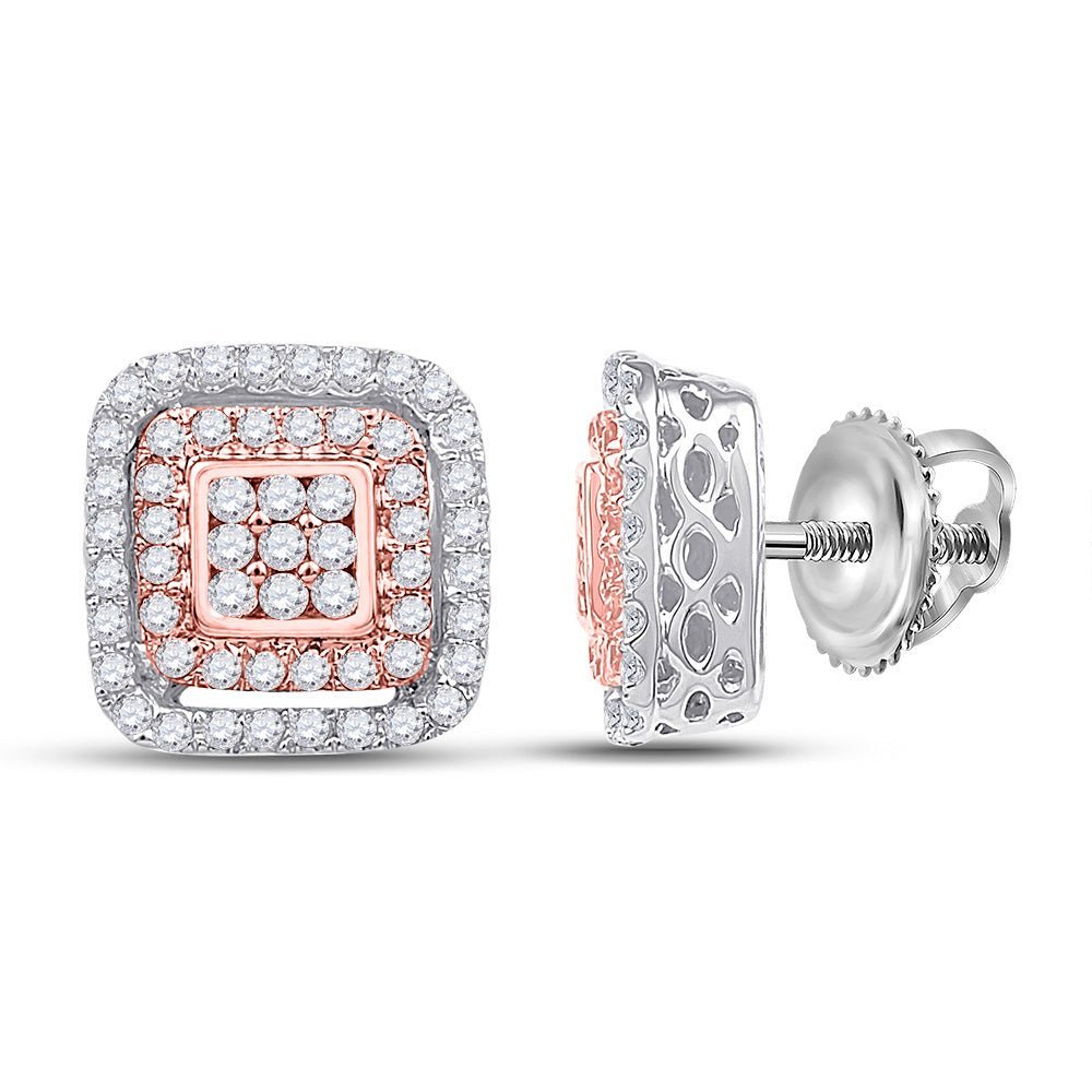 10kt Two - tone Gold Diamond Square Cluster Earrings - Splendid Jewellery