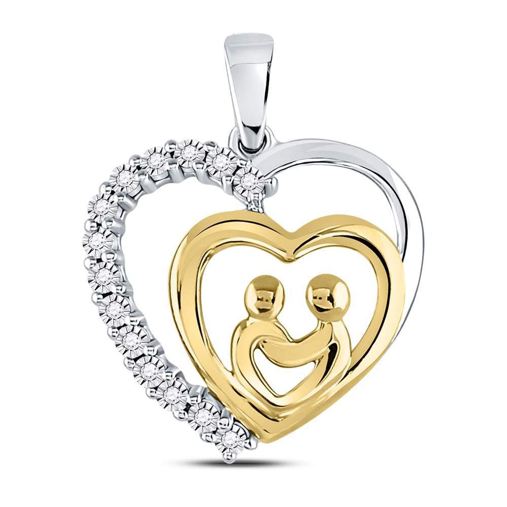 10kt Two - tone Gold Heart Diamond Mother and Child Pendant - Splendid Jewellery