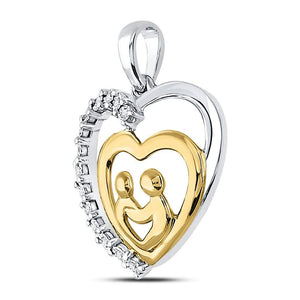 10kt Two - tone Gold Heart Diamond Mother and Child Pendant - Splendid Jewellery