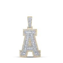 Load image into Gallery viewer, 10kt Two - tone Gold Men's Baguette Diamond A Initial Letter Charm Pendant 1 - 7/8 Cttw - Splendid Jewellery
