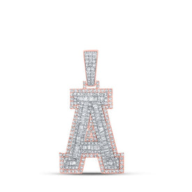 10kt Two - tone Gold Men's Baguette Diamond A Initial Letter Charm Pendant - 1 - 7/8 Cttw - Splendid Jewellery