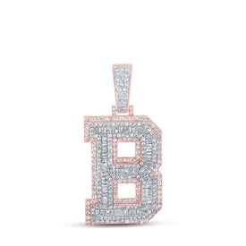 10kt Two - tone Gold Men's Baguette Diamond B Initial Charm Pendant - 2 - 1/5 Cttw - Splendid Jewellery