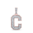 10kt Two - tone Gold Men's Baguette Diamond C Initial Charm Pendant - 1 - 3/4 Cttw - Splendid Jewellery