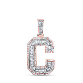 10kt Two - tone Gold Men's Baguette Diamond C Initial Charm Pendant - 1 - 3/4 Cttw - Splendid Jewellery