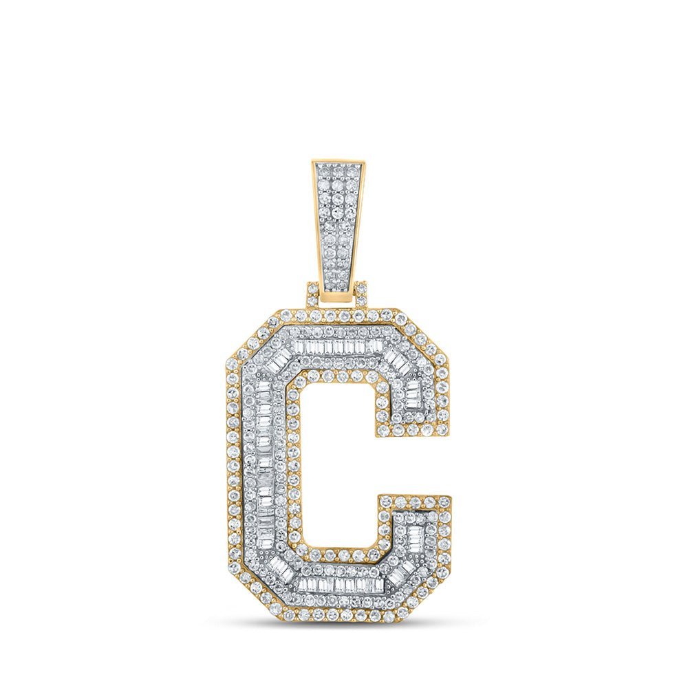 10kt Two - tone Gold Men's Baguette Diamond C Letter Charm Pendant - 1 - 3/4 Cttw | Splendid Jewellery - Splendid Jewellery