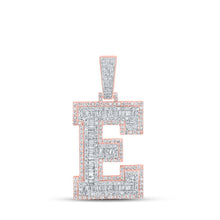 Load image into Gallery viewer, 10kt Two - tone Gold Mens Baguette Diamond E Initial Letter Charm Pendant 2 Cttw - Splendid Jewellery