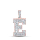 10kt Two - tone Gold Mens Baguette Diamond E Initial Letter Charm Pendant 2 Cttw - Splendid Jewellery