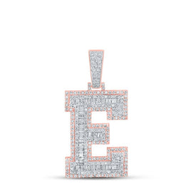 10kt Two - tone Gold Mens Baguette Diamond E Initial Letter Charm Pendant 2 Cttw - Splendid Jewellery