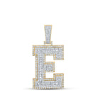 10kt Two - tone Gold Men's Baguette Diamond E Letter Charm Pendant - 2 - 1/6 Cttw - Splendid Jewellery