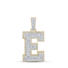 Load image into Gallery viewer, 10kt Two - tone Gold Men's Baguette Diamond E Letter Charm Pendant - 2 - 1/6 Cttw - Splendid Jewellery