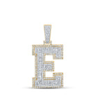 10kt Two - tone Gold Men's Baguette Diamond E Letter Charm Pendant - 2 - 1/6 Cttw - Splendid Jewellery