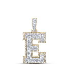 10kt Two - tone Gold Men's Baguette Diamond E Letter Charm Pendant - 2 - 1/6 Cttw - Splendid Jewellery