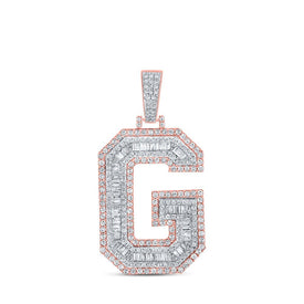 10kt Two - tone Gold Mens Baguette Diamond G Initial Charm Pendant - 1 - 7/8 Cttw - Splendid Jewellery