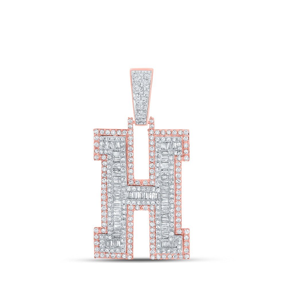 10kt Two - tone Gold Men's Baguette Diamond H Initial Charm Pendant - 2 Cttw - Splendid Jewellery