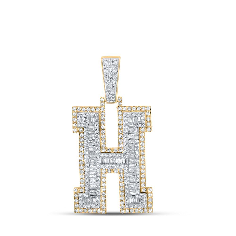 10kt Two - tone Gold Men's Baguette Diamond H Initial Letter Charm Pendant - 2 Cttw - Splendid Jewellery
