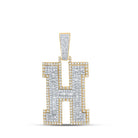 10kt Two - tone Gold Men's Baguette Diamond H Initial Letter Charm Pendant - 2 Cttw - Splendid Jewellery