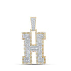 10kt Two - tone Gold Men's Baguette Diamond H Initial Letter Charm Pendant - 2 Cttw - Splendid Jewellery