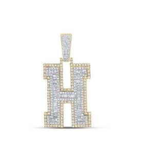 10kt Two - tone Gold Men's Baguette Diamond H Initial Letter Charm Pendant - 2 Cttw - Splendid Jewellery