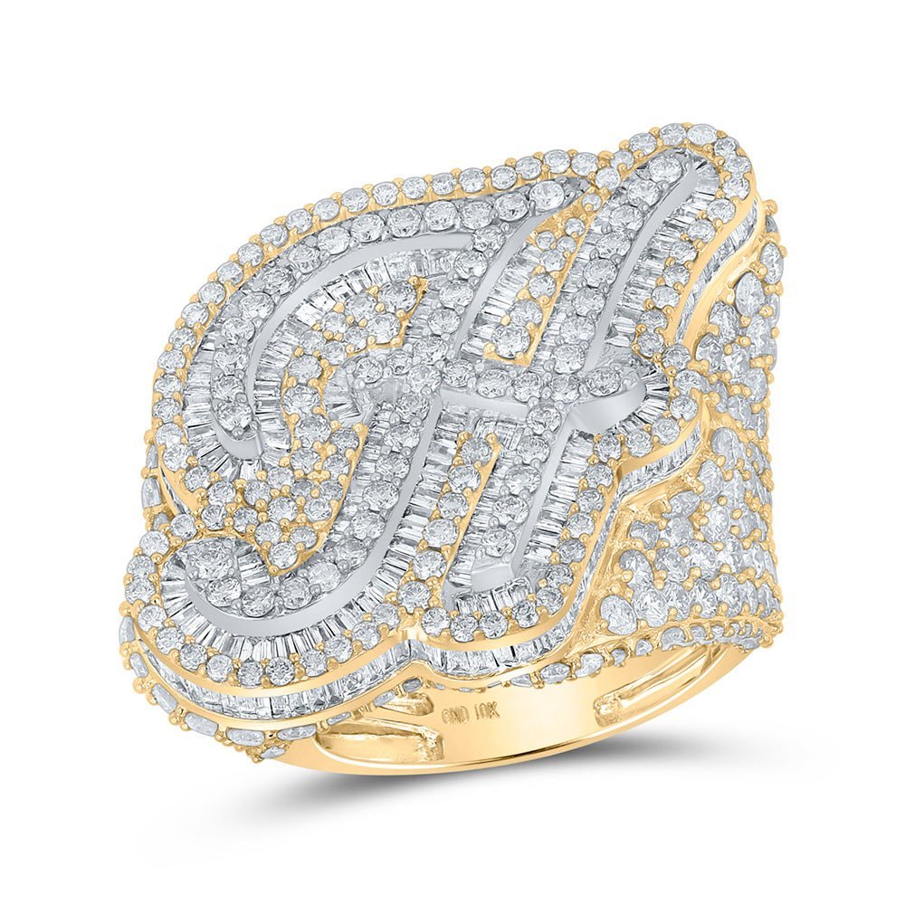 10kt Two - tone Gold Mens Baguette Diamond H Initial Letter Ring 9 Cttw - Splendid Jewellery