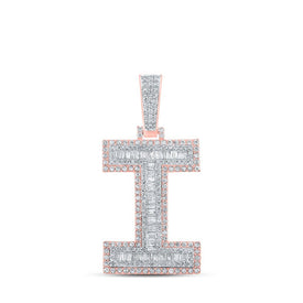 10kt Two - tone Gold Men's Baguette Diamond I Initial Letter Charm Pendant 1 - 3/4 Cttw - Splendid Jewellery