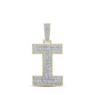 10kt Two - tone Gold Mens Baguette Diamond I Initial Letter Charm Pendant - 1 - 3/4 Cttw | Splendid Jewellery - Splendid Jewellery