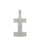 10kt Two - tone Gold Mens Baguette Diamond I Initial Letter Charm Pendant - 1 - 3/4 Cttw | Splendid Jewellery - Splendid Jewellery