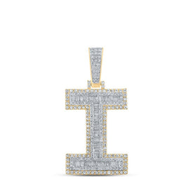 10kt Two - tone Gold Mens Baguette Diamond I Initial Letter Charm Pendant - 1 - 3/4 Cttw | Splendid Jewellery - Splendid Jewellery