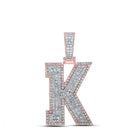 10kt Two - tone Gold Mens Baguette Diamond K Initial Letter Charm Pendant - 2 Cttw - Splendid Jewellery