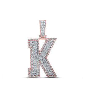 10kt Two - tone Gold Mens Baguette Diamond K Initial Letter Charm Pendant - 2 Cttw - Splendid Jewellery