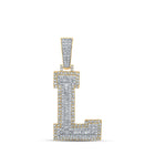 10kt Two - tone Gold Men's Baguette Diamond L Initial Letter Charm Pendant 1 - 1/2 Cttw - Splendid Jewellery
