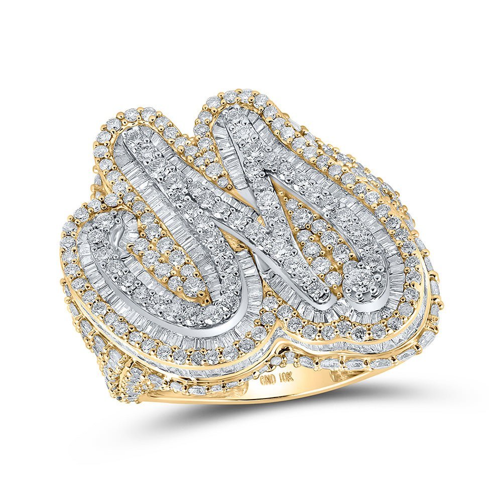 10kt Two - tone Gold Mens Baguette Diamond M Initial Letter Ring 8 - 1/3 Cttw - A Dazzling Expression of Masculinity - Splendid Jewellery